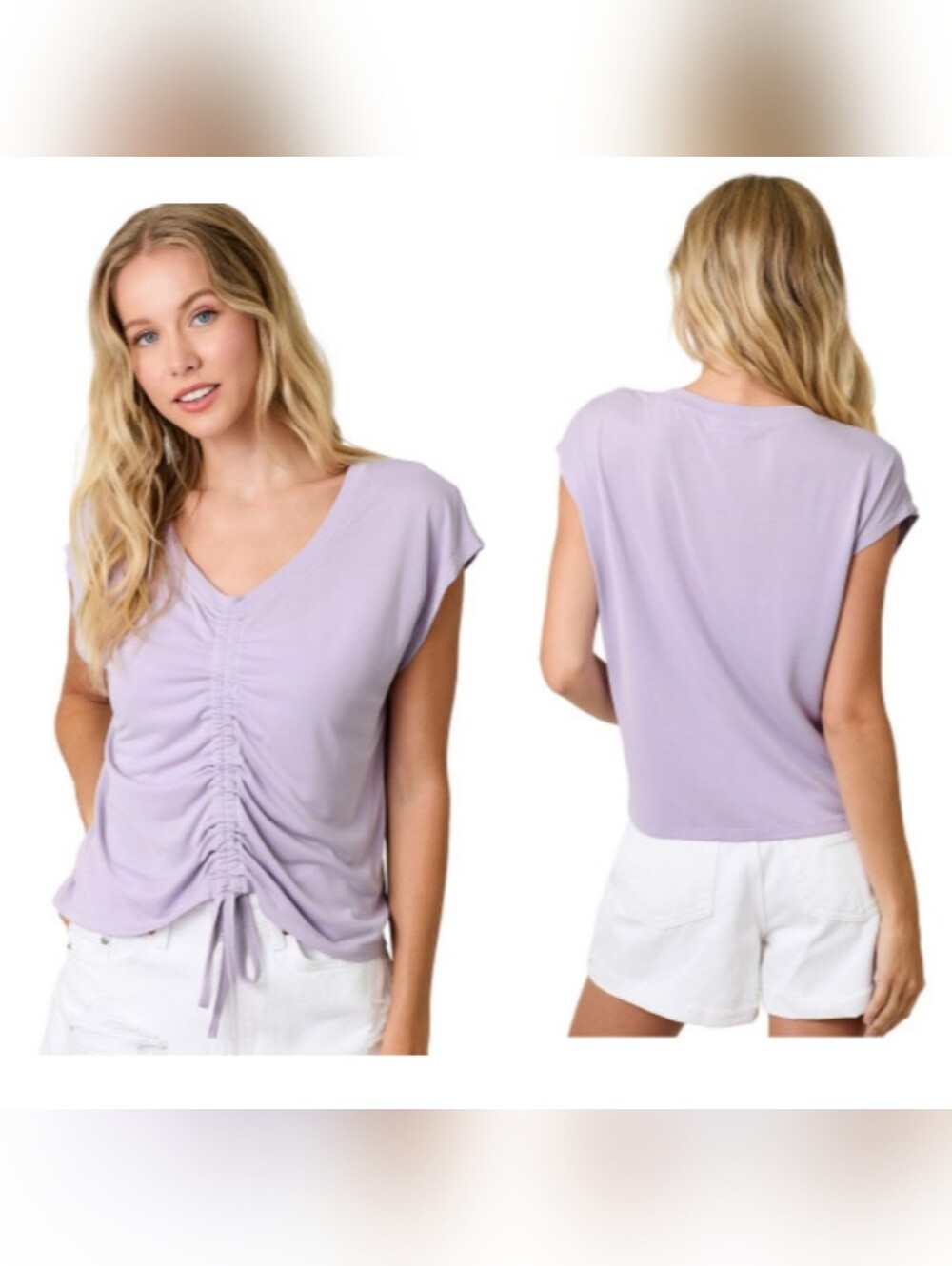 Mystree Women's Mustard V-Neck Front Ruched Modal Top Size L NWT